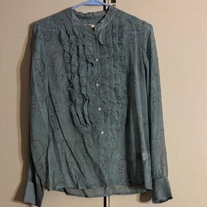 J. Crew Olive Paisley Silk Blouse